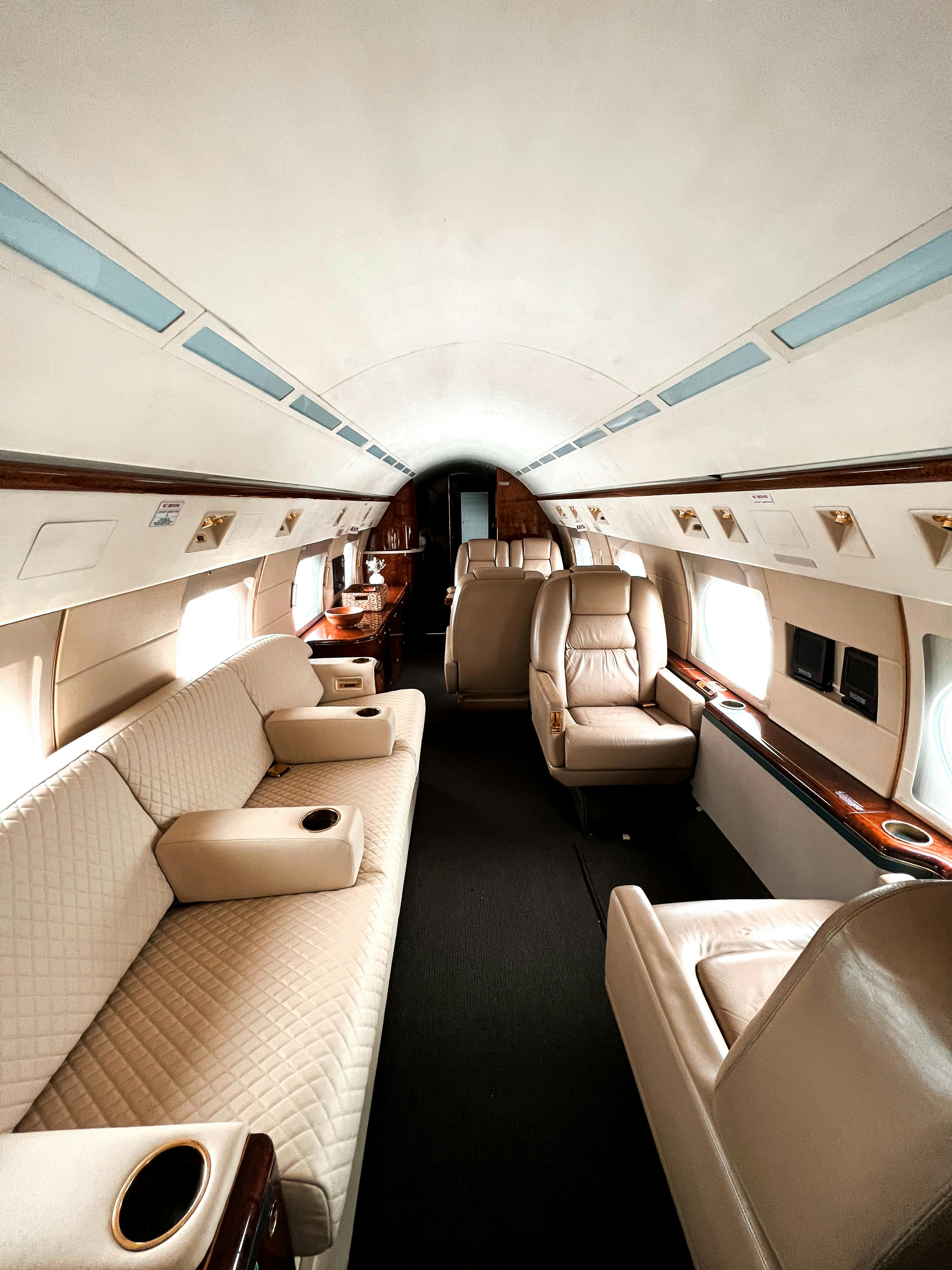 Private jet cabin interior